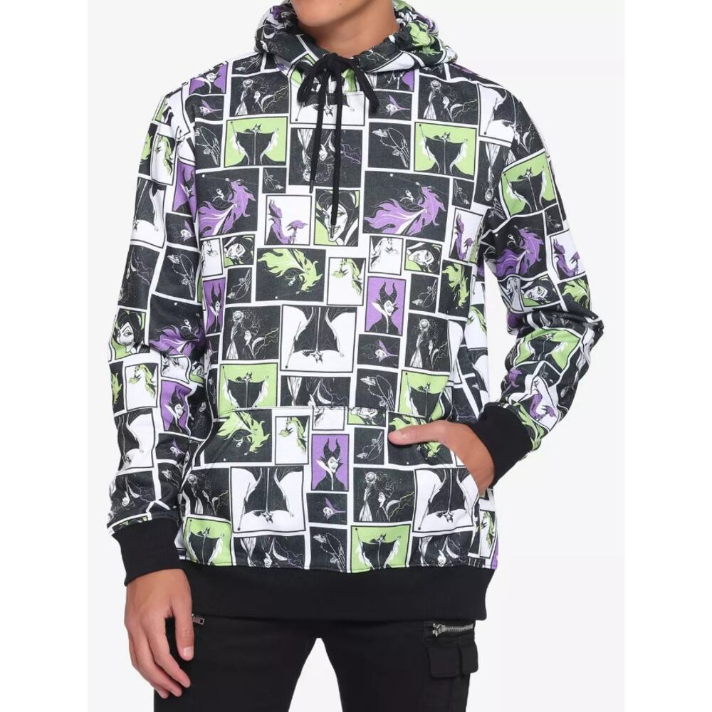 Disney Villains Mens Maleficent Hoodie Sweatshirt Sz S All Over Print Pullover